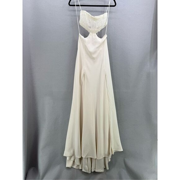 NWT Dan Jones $3,190 Retail Silk Crepe High Slit Strapless Ivory Wedding Dress S - Picture 15 of 15